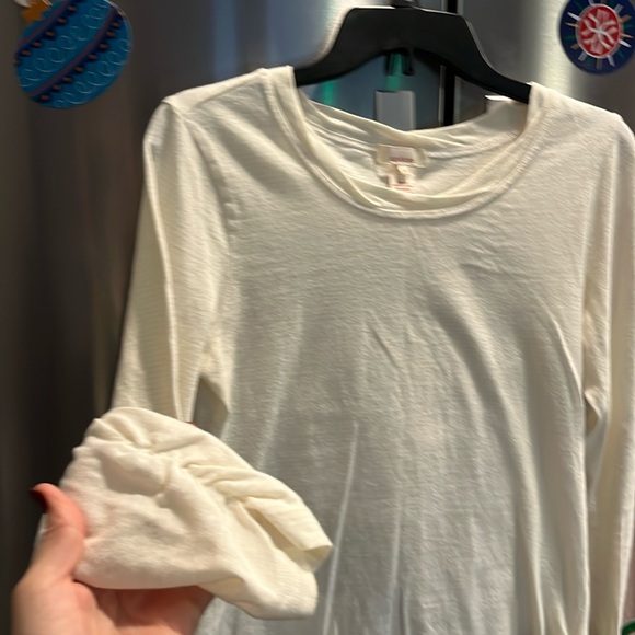 Sundance light yellow SHIRT long ruched sleeved thin Stripes round neck cotton M - Picture 2 of 13